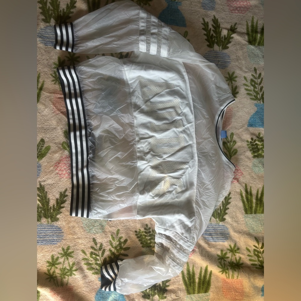 Adidas White and Black Striped Top